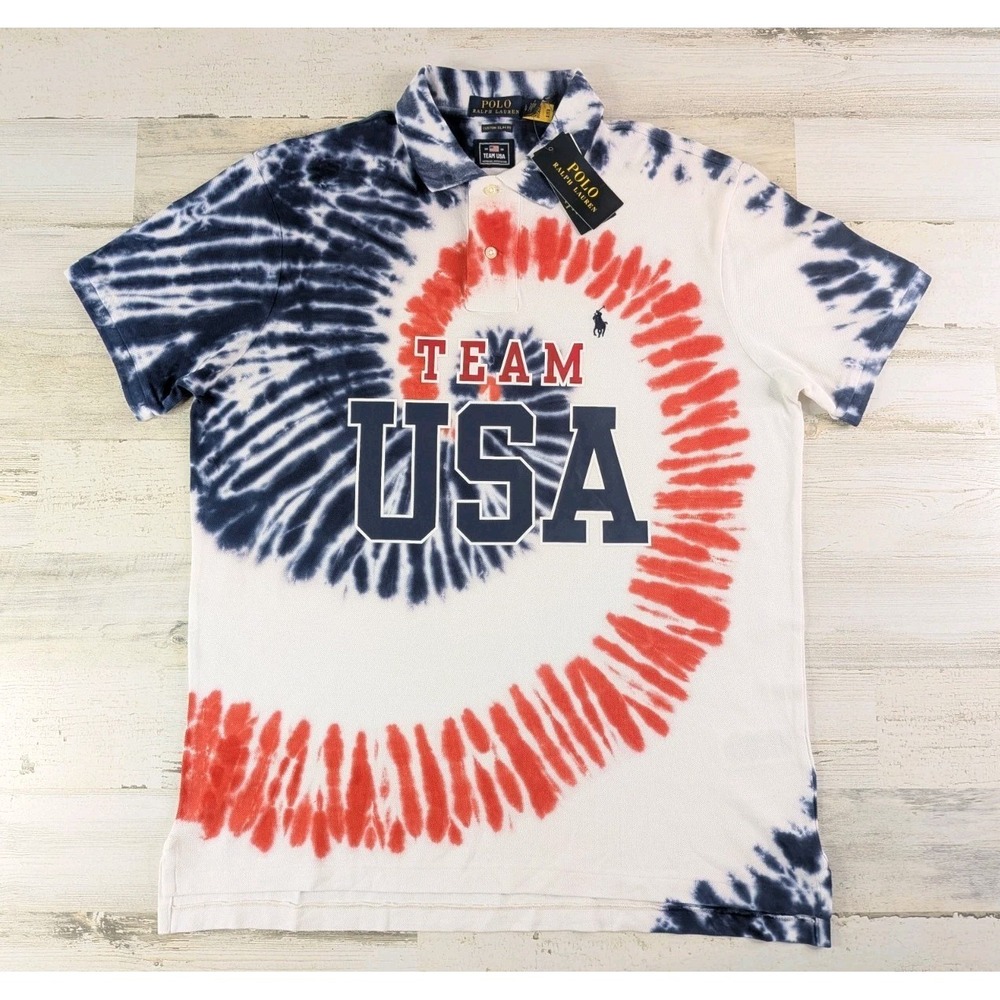 NEW Ralph Lauren Polo Shirt Mens Large Custom Slim Fit 2020 Team USA Tie Die